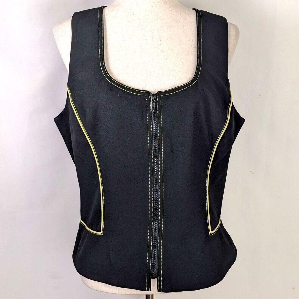 Vintage Nina K 1990s Women's 12 Black Poly Crepe Full Zip Vest